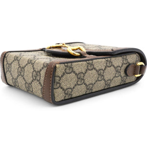 GG Supreme Monogram Mini Horsebit 1955 Crossbody Bag Beige Brown Sugar