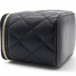 Lambskin Quilted Mini Pearl Crush Vanity Case With Chain Black