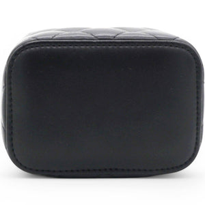 Lambskin Quilted Mini Pearl Crush Vanity Case With Chain Black