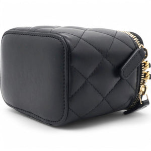 Lambskin Quilted Mini Pearl Crush Vanity Case With Chain Black