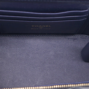 Lambskin Quilted Small Top Handle Vanity Case With Chain Navy