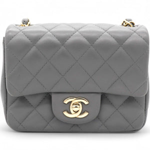 Quilted Dark Grey Lambskin Square Mini Classic Flap