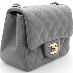 Quilted Dark Grey Lambskin Square Mini Classic Flap