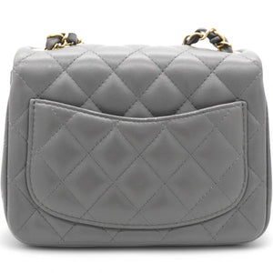 Quilted Dark Grey Lambskin Square Mini Classic Flap