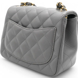 Quilted Dark Grey Lambskin Square Mini Classic Flap