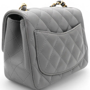 Quilted Dark Grey Lambskin Square Mini Classic Flap