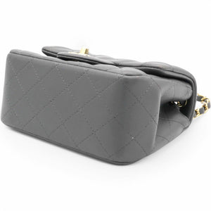 Quilted Dark Grey Lambskin Square Mini Classic Flap