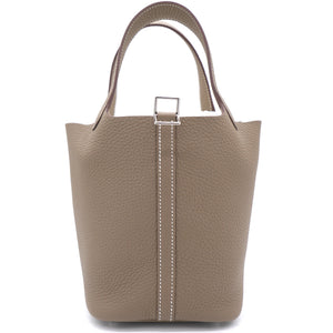 Etoupe Clemence Leather Picotin Lock 18 Bag