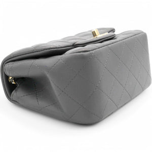 Quilted Dark Grey Lambskin Square Mini Classic Flap