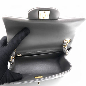 Quilted Dark Grey Lambskin Square Mini Classic Flap