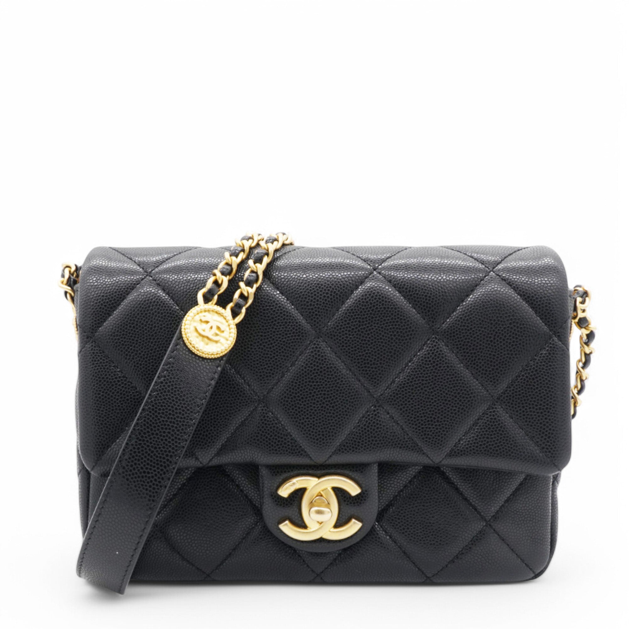 Caviar Quilted Mini Twist Your Buttons Flap Black