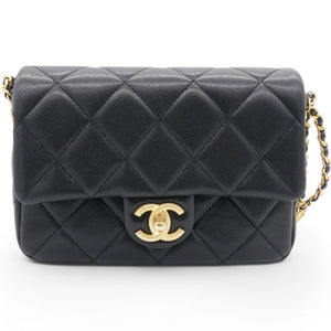 Caviar Quilted Mini Twist Your Buttons Flap Black