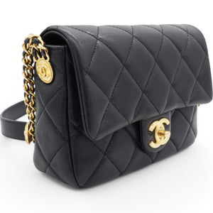 Caviar Quilted Mini Twist Your Buttons Flap Black