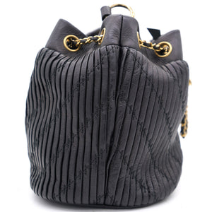 Black Pleated Leather CC Drawstring Bucket Bag