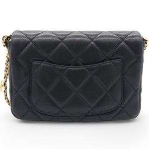 Caviar Quilted Mini Twist Your Buttons Flap Black