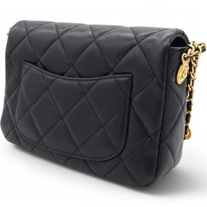 Caviar Quilted Mini Twist Your Buttons Flap Black