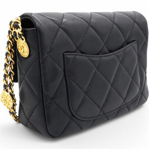 Caviar Quilted Mini Twist Your Buttons Flap Black