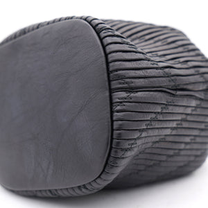 Black Pleated Leather CC Drawstring Bucket Bag
