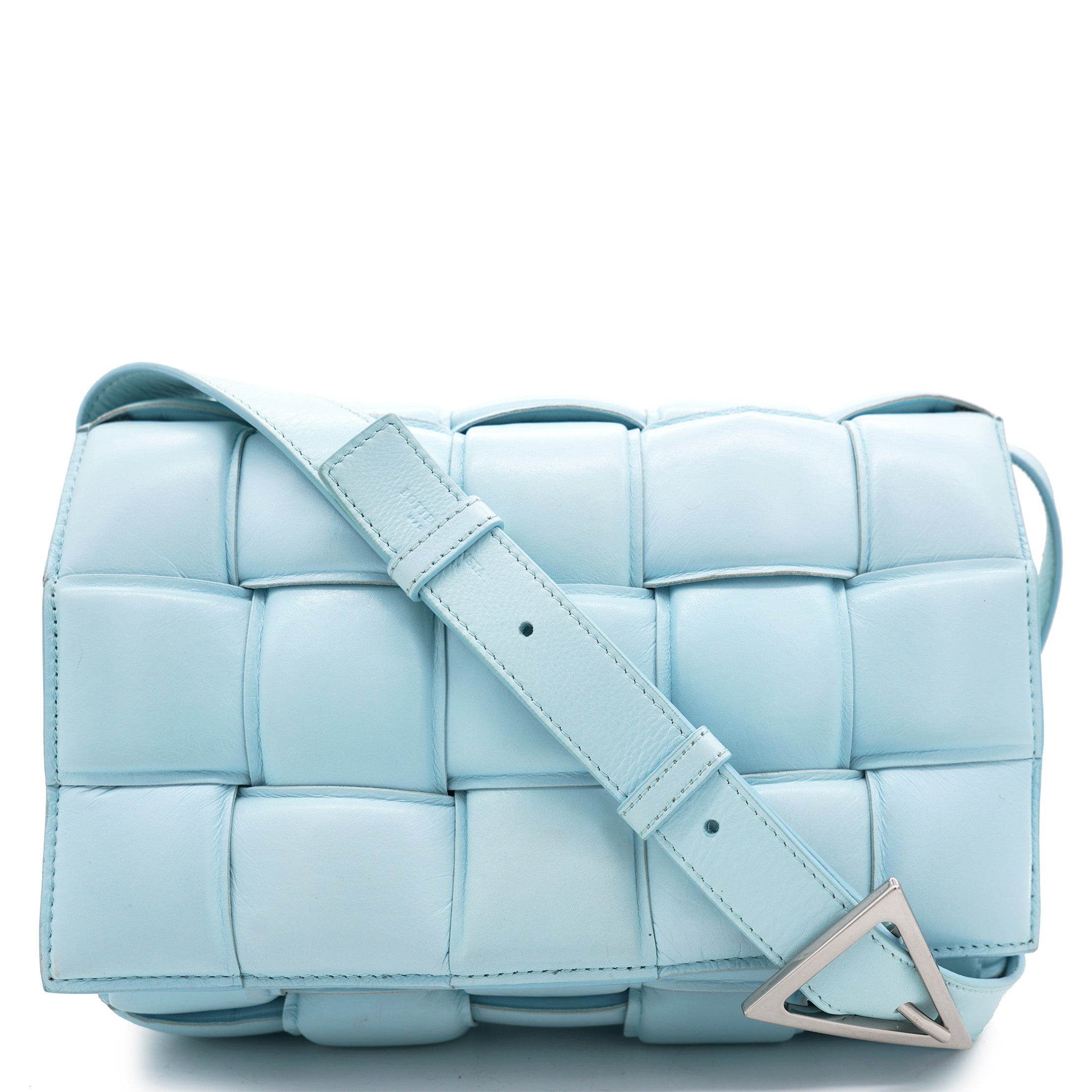 Blue Padded Leather Cassette Crossbody Bag