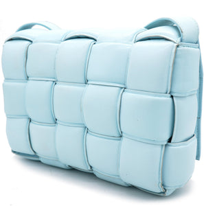 Blue Padded Leather Cassette Crossbody Bag