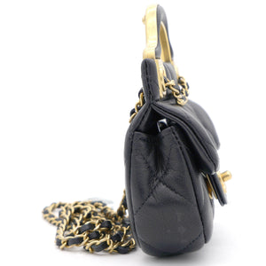 Black Lambskin Leather Flap with Handle Card Holder