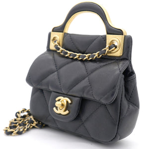 Black Lambskin Leather Flap with Handle Card Holder