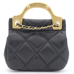 Black Lambskin Leather Flap with Handle Card Holder