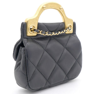 Black Lambskin Leather Flap with Handle Card Holder