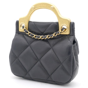 Black Lambskin Leather Flap with Handle Card Holder