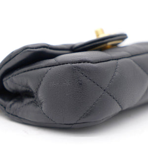 Black Lambskin Leather Flap with Handle Card Holder