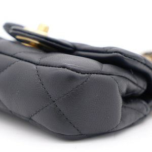Black Lambskin Leather Flap with Handle Card Holder