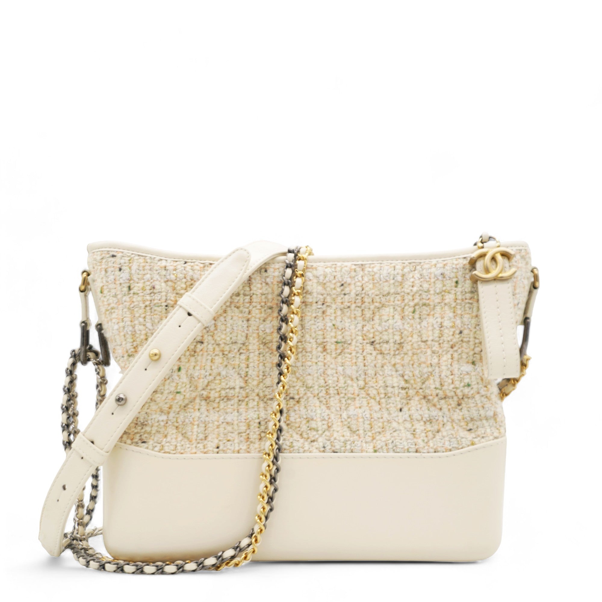 Tweed Calfskin Quilted Medium Gabrielle Hobo White