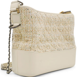Tweed Calfskin Quilted Medium Gabrielle Hobo White