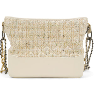 Tweed Calfskin Quilted Medium Gabrielle Hobo White
