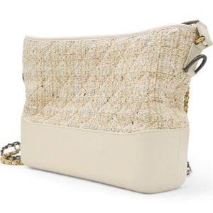 Tweed Calfskin Quilted Medium Gabrielle Hobo White