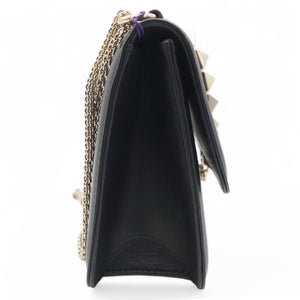 Black Leather Medium Rockstud Glam Lock Flap Bag