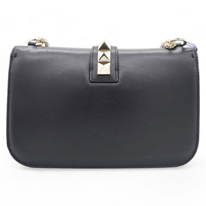 Black Leather Medium Rockstud Glam Lock Flap Bag