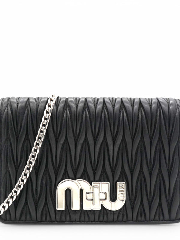 Tessuto Matelasse Delice Miu Logo Bag Black