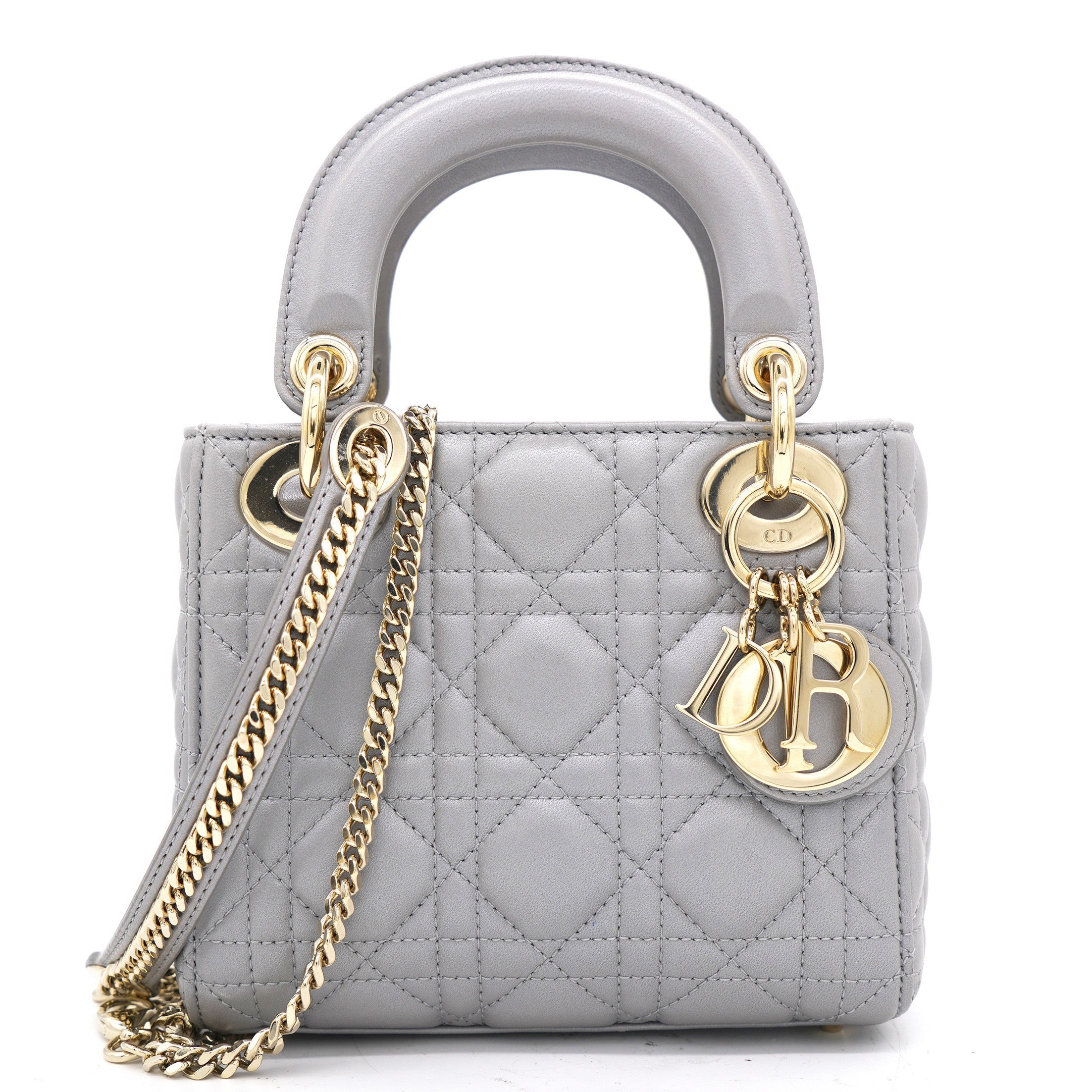 Pearl Grey Cannage Leather Mini Lady Dior Tote