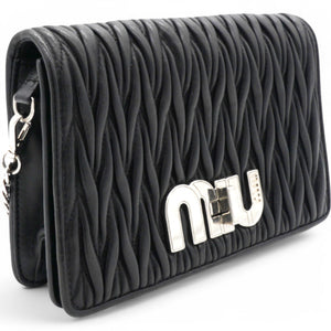 Tessuto Matelasse Delice Miu Logo Bag Black
