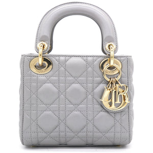 Pearl Grey Cannage Leather Mini Lady Dior Tote