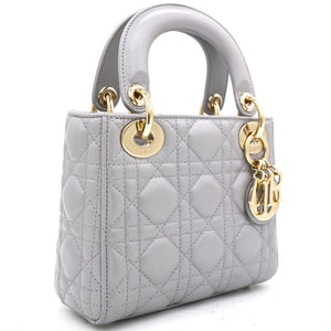 Pearl Grey Cannage Leather Mini Lady Dior Tote