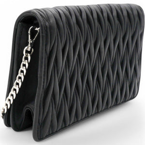 Tessuto Matelasse Delice Miu Logo Bag Black