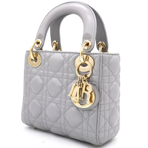 Pearl Grey Cannage Leather Mini Lady Dior Tote