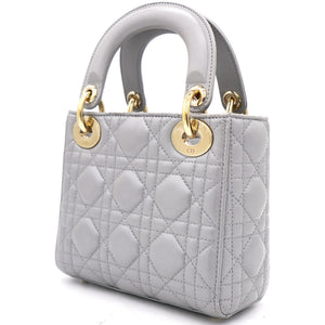 Pearl Grey Cannage Leather Mini Lady Dior Tote