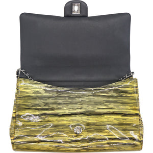 Patent Calfskin Striped Single Flap Bag
