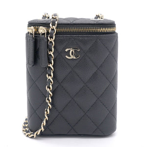 Caviar Quilted Nano Vertical Coco Beauty Vanity Case With Chain Black