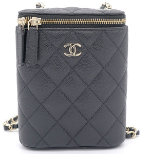 Caviar Quilted Nano Vertical Coco Beauty Vanity Case With Chain Black