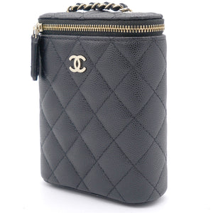 Caviar Quilted Nano Vertical Coco Beauty Vanity Case With Chain Black