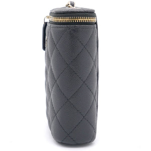 Caviar Quilted Nano Vertical Coco Beauty Vanity Case With Chain Black